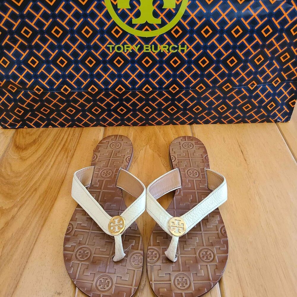 Tory Burch Designer Thora Cream Flip Flops Thongs Sandals Size 9